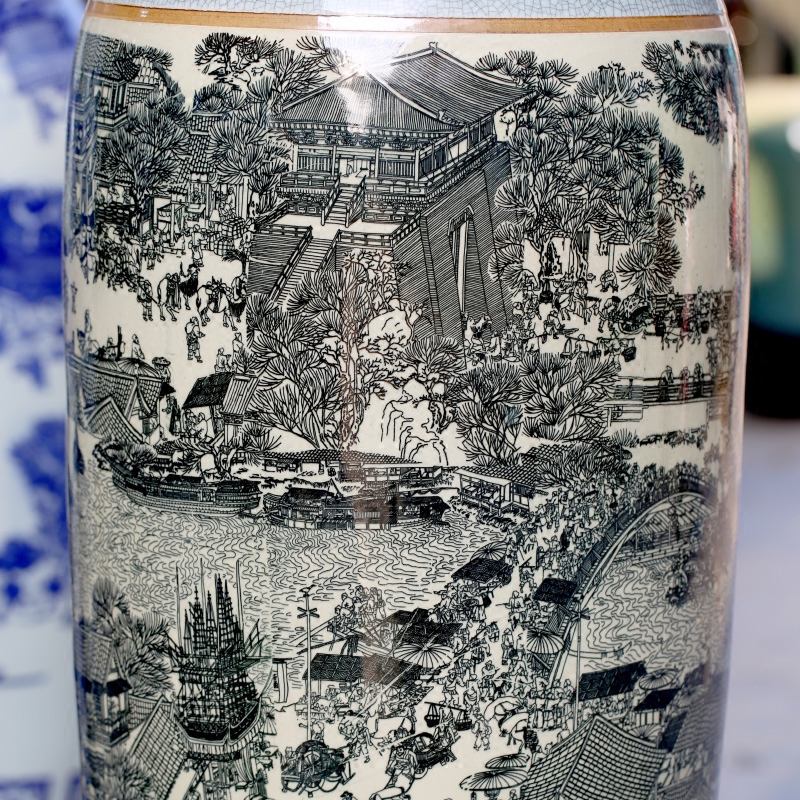 Jingdezhen ceramic antique piece of open crack glaze the qing Ming vase painting of large sitting room place hotel decoration