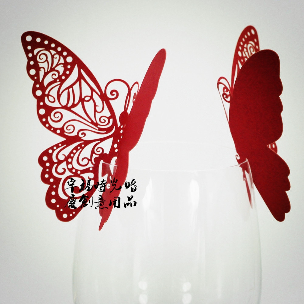 50 new paper butterfly wine glasses insert card European-style wedding seat card Personalized custom wedding banquet seat card