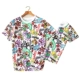 Mùa hè cha mẹ-con mặc áo thun ngắn tay mắt to hoạt hình nửa tay bé và bố mẹ mặc áo khoác cotton áo liền quần cho bé Trang phục dành cho cha mẹ và con