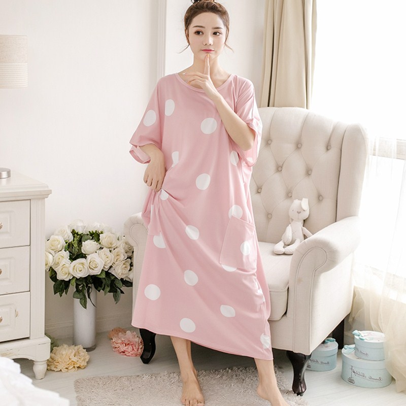 Hàn Quốc phiên bản của bộ đồ ngủ phụ nữ trẻ ngắn tay chất béo sinh viên MM ngọt phụ nữ có thai lỏng dài vừa mùa hè mỏng ngày pajama váy.