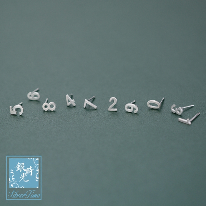 Silver time S925 sterling silver ear needle drawing digital 0123456789 earrings fashion personality men and women small ear ornaments