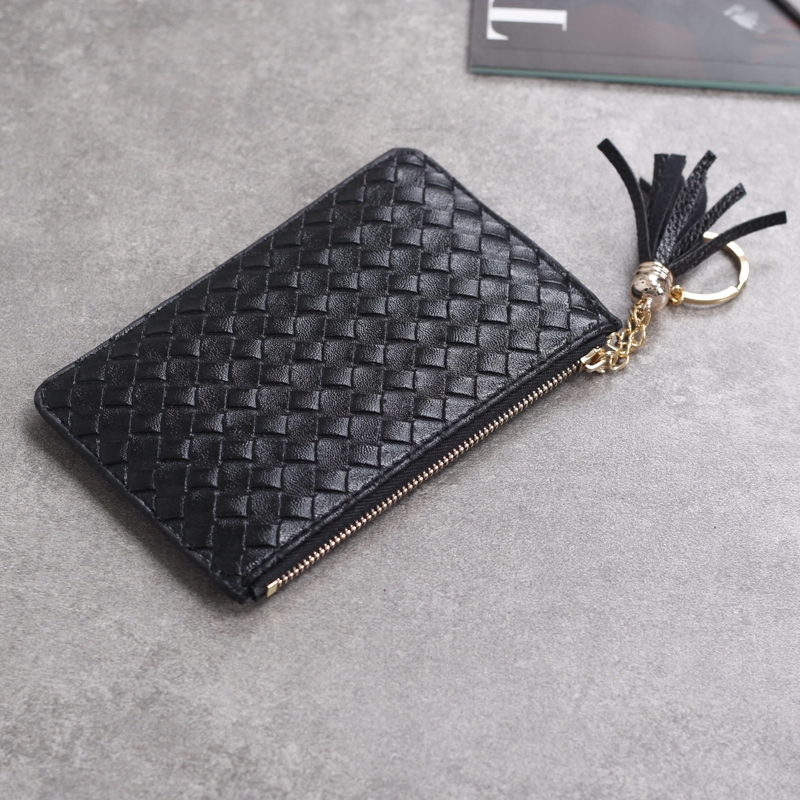 2023 new European and American fashion handbag tassel short coin purse female ultra-thin mini card case key coin purse