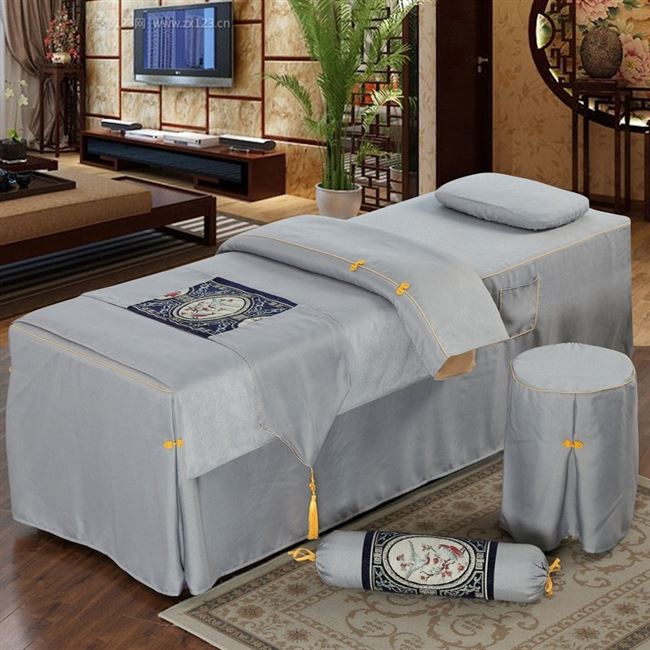 . Bộ đồ giường cao cấp làm đẹp cao cấp Bộ bốn mảnh màu xanh đậm cotton Châu Âu đơn giản làm đẹp thẩm mỹ cơ thể massage giường có lỗ - Trang bị tấm
