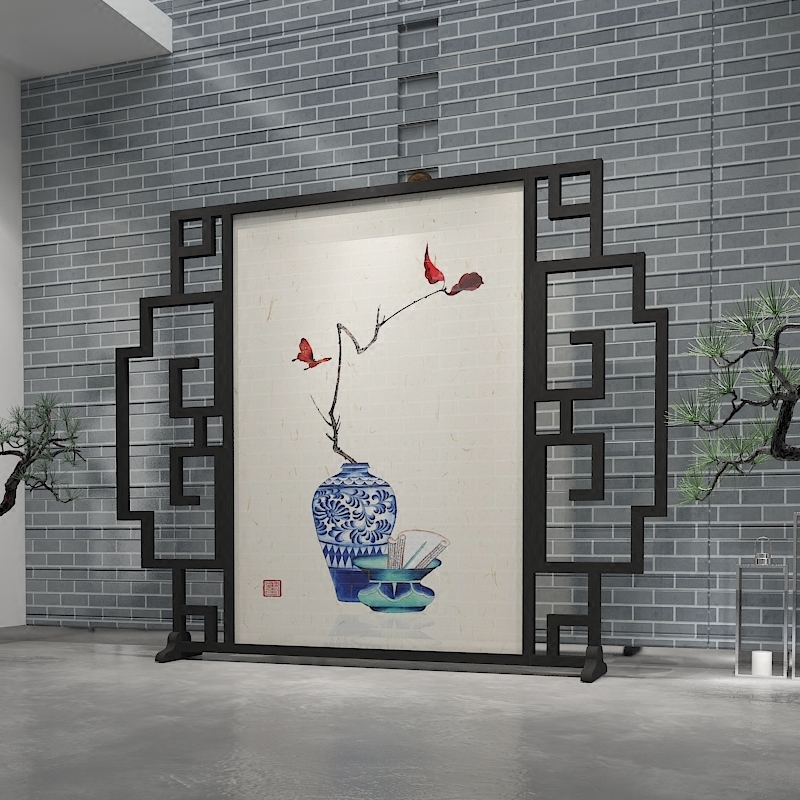 New Classical Solid Wood Screen Partition Living Room Decoration Seat Screen Dining Room Hotel Background Mobile Screen (Cloud Mirror)