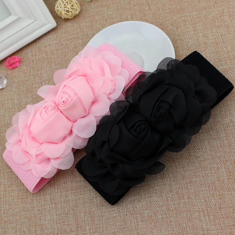 Korean version elastic waist cover for women with skirt decoration wide belt Exquisite rose pair of flowers Elastic slim skirt belt