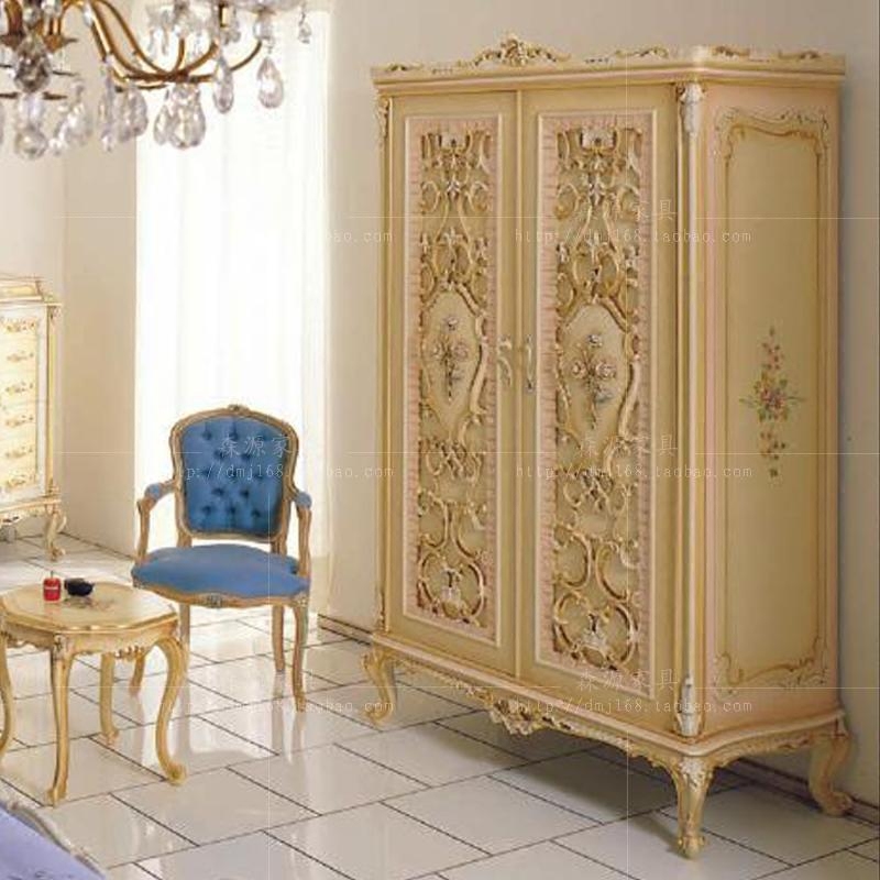 Eurostyle Villa Innate bedroom Painted Wardrobe containing cabinet Solid wood Carved Flowers Closet Wood Overall Double Door Big Wardrobe