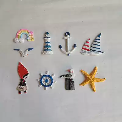Cartoon seascape ornaments resin seagull sailing sea star anchor rudder with adhesive photo props refrigerator sticker