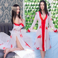 Cám dỗ đồ ngủ gợi cảm váy ngủ voan nữ trong suốt áo choàng tắm đồ lót đặt kimono Nhật Bản bên váy xẻ cao đồ lót nữ