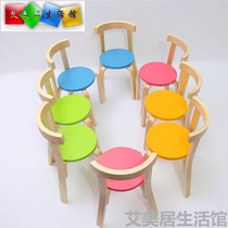 Kindergarten chair kid leaning back chair solid wood children leaning back chair dining chair small stool round stool double backrest