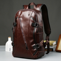 Crazy Horse Leather Backpack Retro Hand-held Backpack Mens and Womens Travel Backpack Korean Style Fashion School Bag