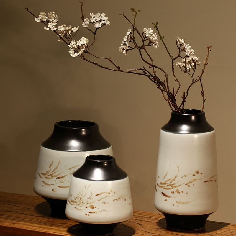 Modern new Chinese vase three - piece furnishing articles of jingdezhen ceramics zen dried flowers, flowers in the sitting room porch decoration