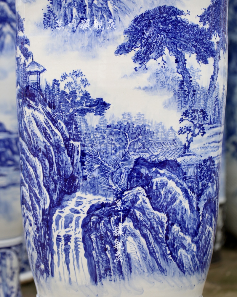 Jingdezhen ceramics hand - made enjoy a long history of landscape painting of large blue and white porcelain vase home furnishing articles in the living room