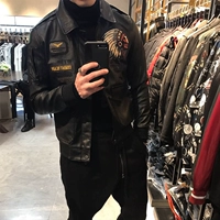 Áo khoác mùa xuân phi công áo khoác da nam phiên bản Hàn Quốc của huy hiệu thêu Slim da đẹp trai áo khoác nam xe máy áo nam