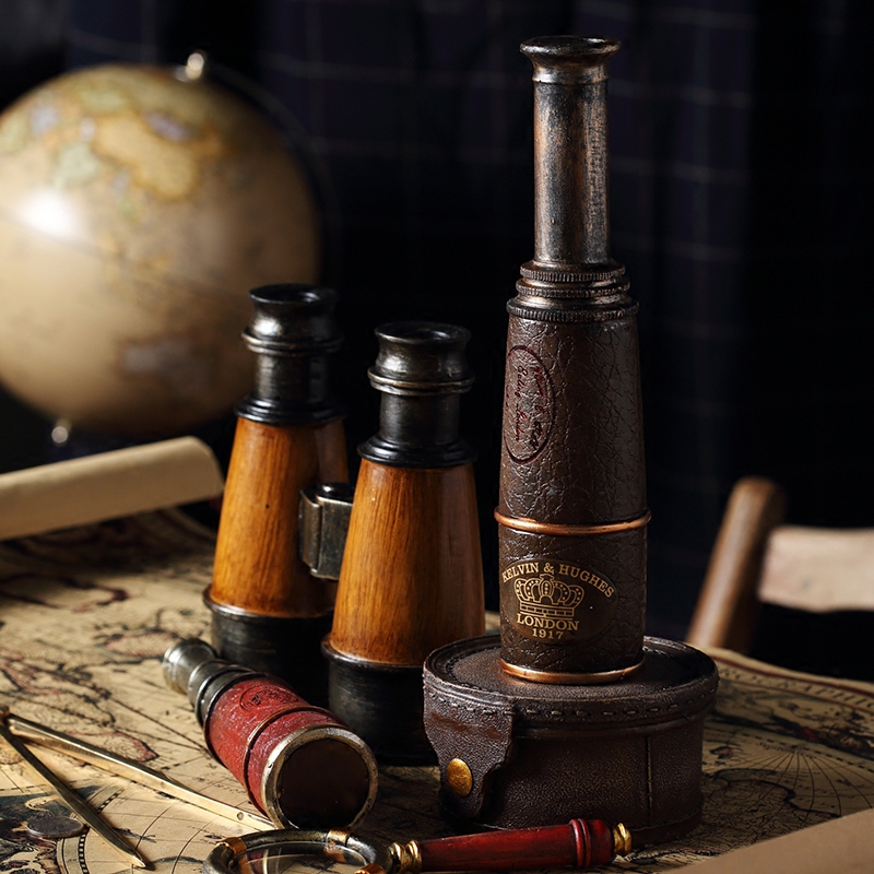 American Retro Nostalgic Creative Decorations Living Room Model House Wine Cabinet Window Shelf Display Ornaments Telescope Small
