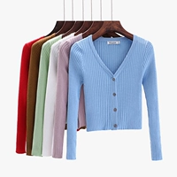 Áo len cardigan nữ 2019 Xuân-Thu Mới Hàng dệt kim Áo khoác ngắn in Sky Blue Áo len Hàn Quốc áo cardigan nữ mỏng