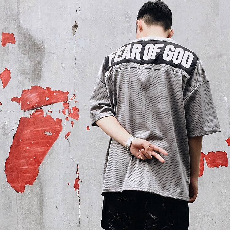 欧美高街oversize宽松篮球运动网眼透气嘻哈潮牌复古圆领短袖T恤