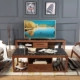Đơn giản hiện đại Bắc Âu sáp trắng sofa gỗ rắn + bàn cà phê + tủ TV + góc vài bộ bàn ghế phòng khách lớn Bộ đồ nội thất