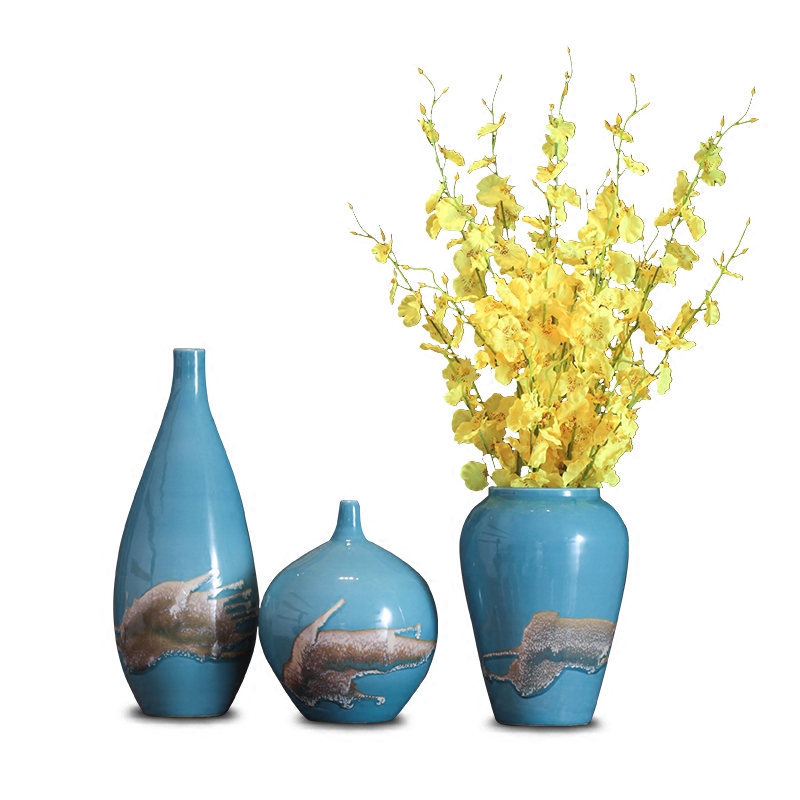 Jingdezhen creative modern new Chinese style three - piece ceramic vase furnishing articles flower arranging the sitting room TV ark, soft outfit decoration