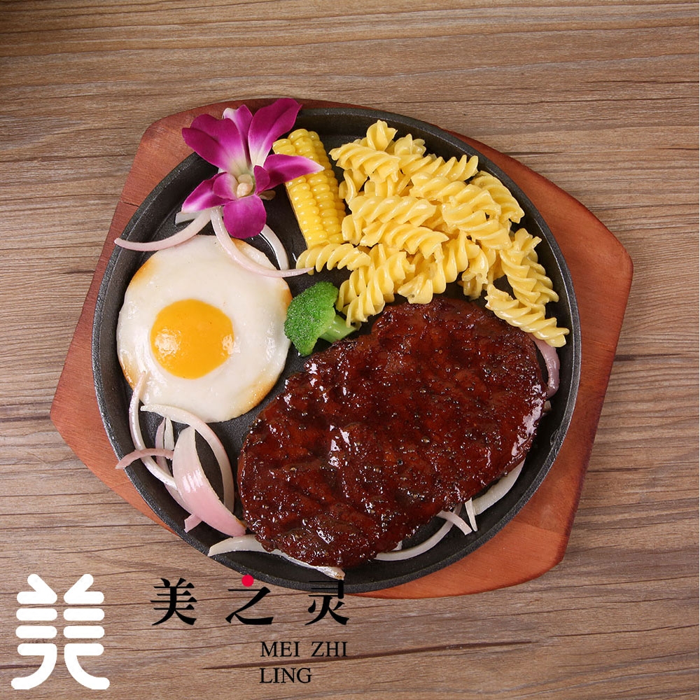 New products customized simulation iron plate black pepper steak food food model Fake Vegetable Sample Photographic Prop Showcase showcase