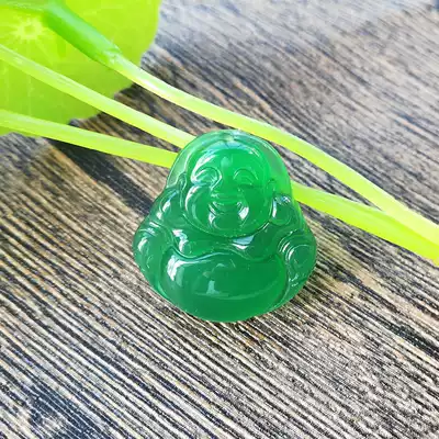 Natural ice seed green chalcedony small Buddha pendant necklace clavicle pendant agate Crystal original year pendant to send girlfriend