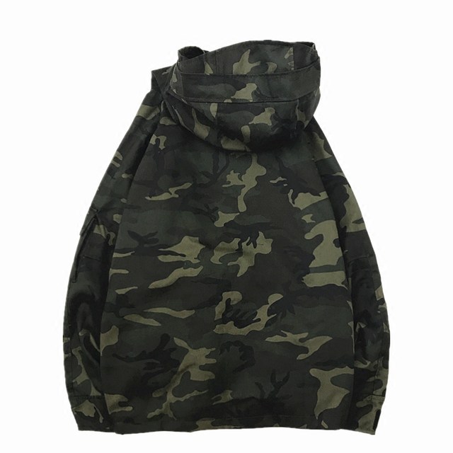 Autumn classic street retro military green camouflage hooded windbreaker trendy men's and women's loose workwear canvas assault jacket