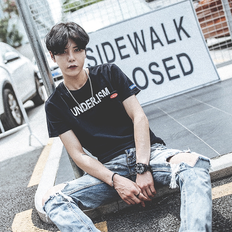 兔公子夏季新款潮男士韩版修身字母印花短袖T恤日系街头半袖上衣