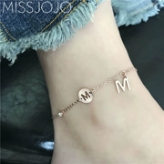 Nhật Bản và Hàn Quốc phiên bản đơn giản ngọt ngào cá tính không đều kim cương chữ M titan thép mạ vàng hồng phần đẹp vòng chân nữ mùa hè