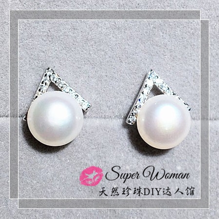 DIY Natural Pearl Stud Earring Accessories 925 Sterling Silver Plated Platinum Triangle Zirconia Stud Earring Accessories CR20