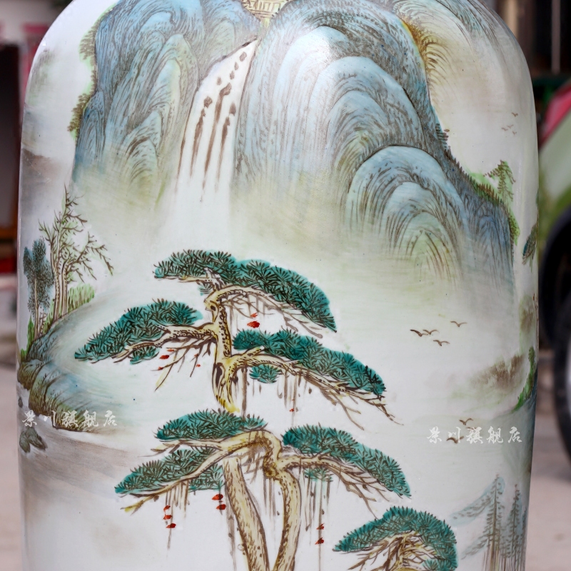 Hand made pastel rich landscape painting big sitting room of large porcelain of jingdezhen ceramics vase furnishing articles