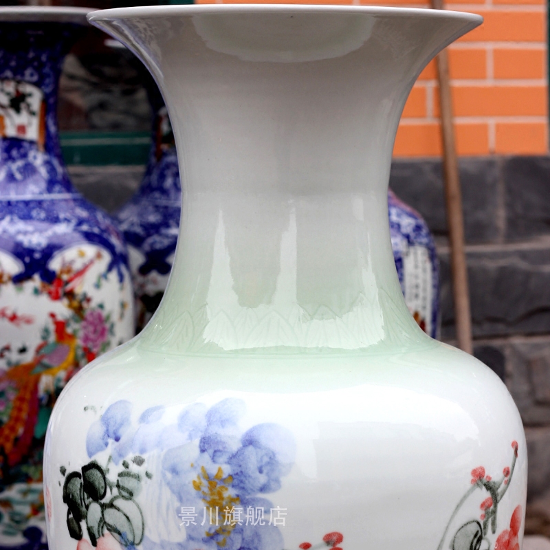 Jingdezhen ceramics hand - made color grape bamboo home sitting room 1 meter landing big vase decoration furnishing articles