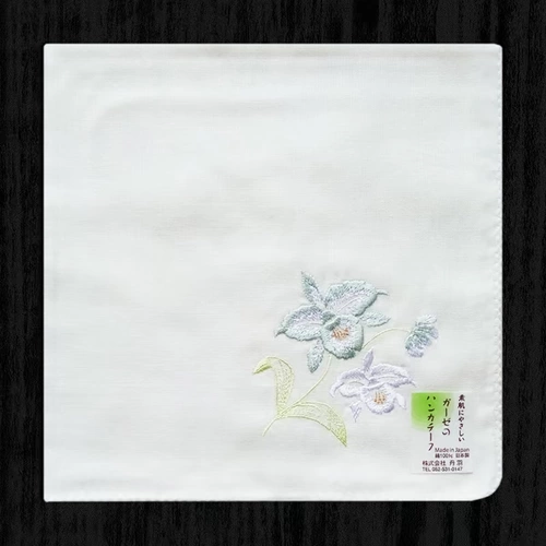 Японский хлопковый двухэтажный марлевый носовой платок, с вышивкой, орхидея