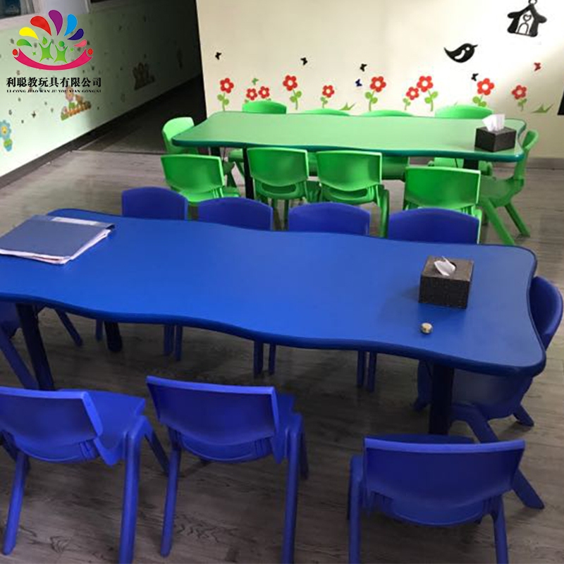Factory direct kindergarten children's fireproof board lace type six-person eight-person lifting table Children's learning desks and chairs