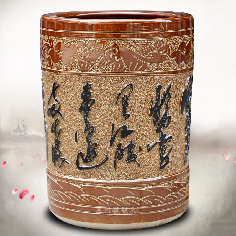 Jingdezhen ceramic quiver carved poems calligraphy and painting scroll painting and calligraphy cylinder receive product sitting room of Chinese style household furnishing articles