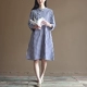 Ba năm năm Q184 văn học retro Trung Quốc sườn xám Mori nữ rộng kích thước lớn kẻ sọc cotton váy dài mùa xuân nữ áo dài dáng đầm Váy dài