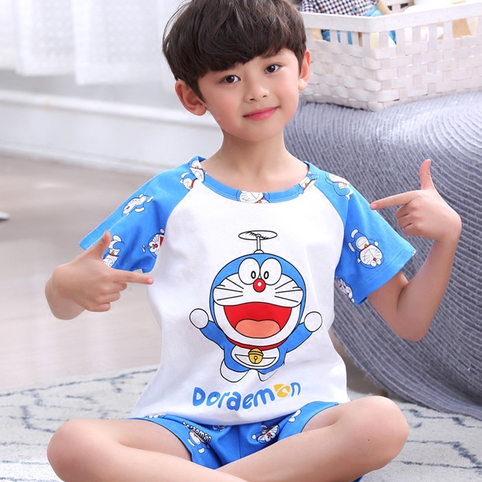 Children's Pajamas Summer Pure Cotton Short-Sleeved Shorts Cartoon Thin Cotton Boys Little Boys Summer Home Clothes Set