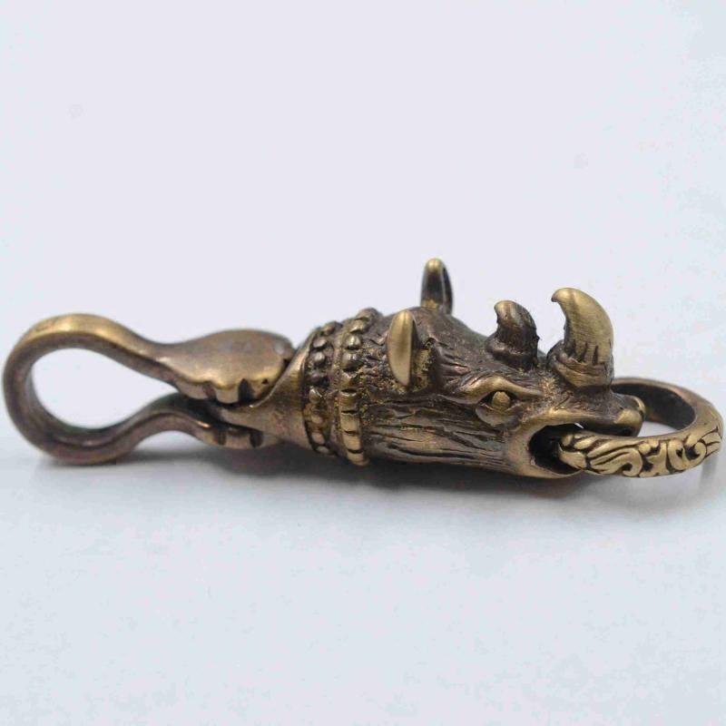 Vintage creative pure handmade pure copper brass A little consonance keychain men and women car pendant pendant gift