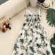 Bên bờ biển kỳ nghỉ dứa in V-Cổ pocket cao eo slim strap dress Một từ pettiskirt bãi biển váy nữ triều