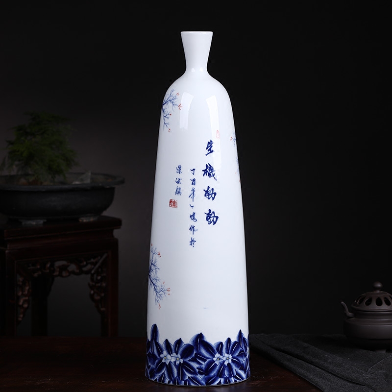 The Master of jingdezhen ceramics hand - made of blue and white porcelain vase of new Chinese style living room TV ark, porch ark, furnishing articles