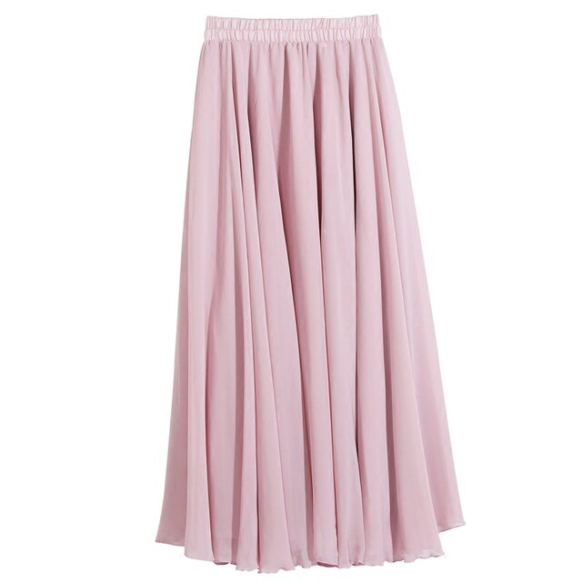 2020 Spring and Autumn Chiffon Skirt Solid Color Large Swing Skirt Three-layer Slender and Elegant Beach Vacation Skirt A-Line Long Skirt