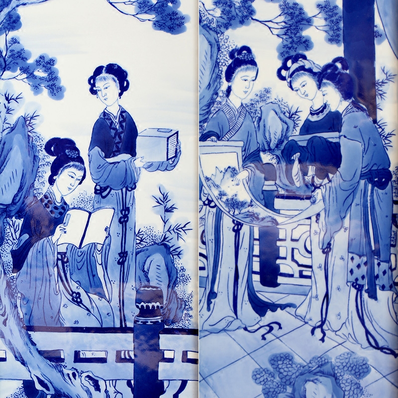 Jingdezhen blue and white porcelain plate painting unique American four screen home sitting room adornment study background wall hang a picture