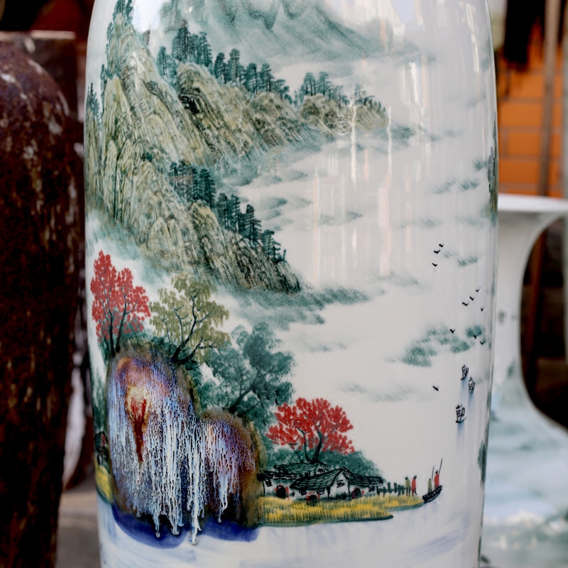 Jingdezhen ceramic landing big vase hand - made jiangnan xiuse home sitting room 90 cm high new home decoration furnishing articles