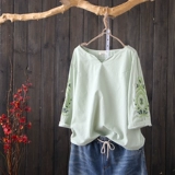 袖香 Весенняя приятная телу футболка, 2018, свободный крой, с вышивкой