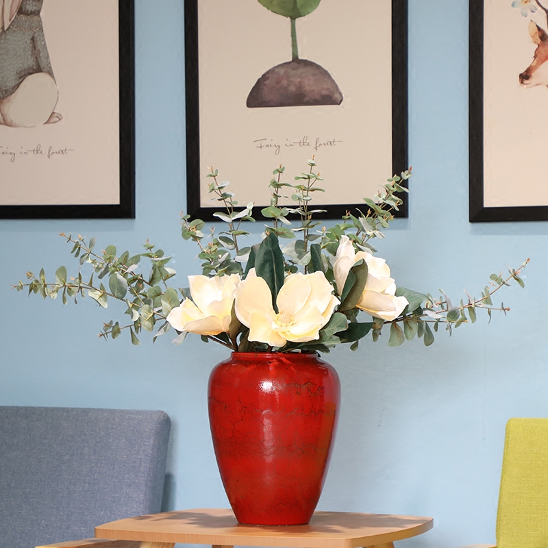 Ins wind vase Nordic red ceramic vase simulation flower suit sitting room flower arranging European - style place small and pure and fresh