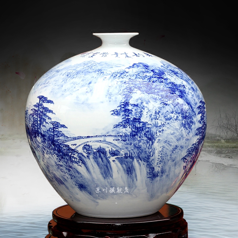 Blue and white peony vases Wu Wenhan hand - made gourd floret bottle of jingdezhen ceramics mesa adornment furnishing articles in the living room