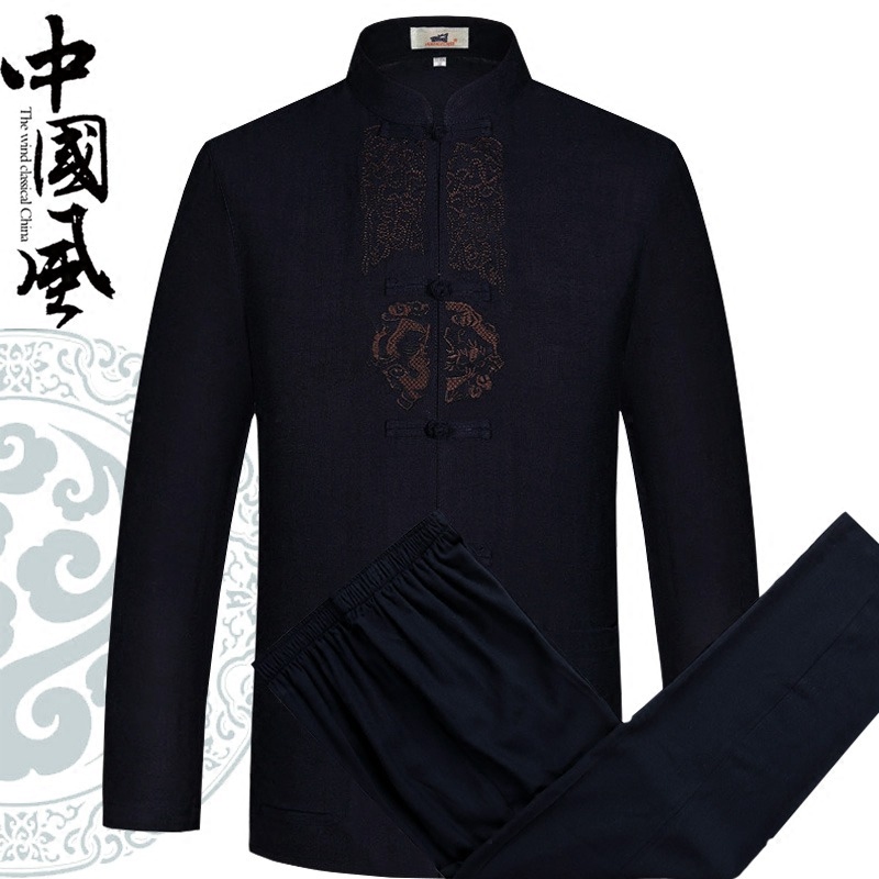 Spring and summer middle-aged and elderly men's long-sleeved linen suits