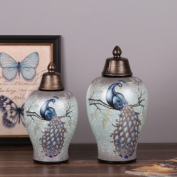 American Country-Style Floral and Bird Ceramic Storage Jar, Wine Cabinet, Entryway Model Room, Vintage Ornaments, Home Soft Decorations