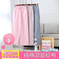 Quần cotton gạc pyjama nam mùa xuân và mùa hè quần mỏng phần cotton nhà quần phụ nữ rộng kích thước dâu tây hoa chống muỗi quần baggy nam