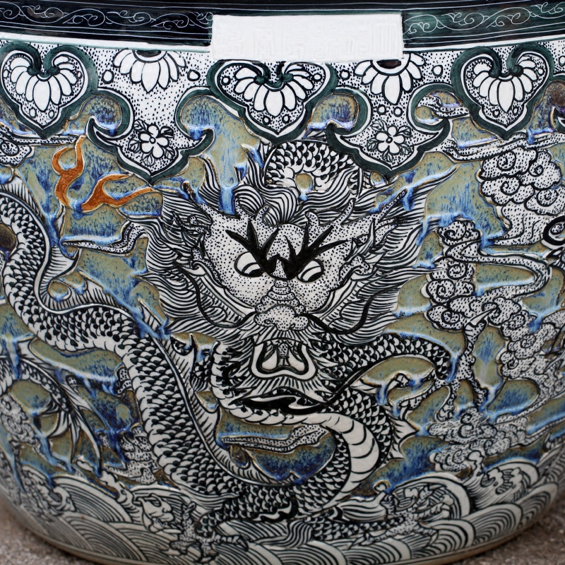 Jingdezhen porcelain carving dragon aquarium water lily cylinder tortoise courtyard large sitting room place the wind water tanks