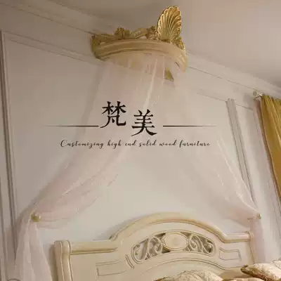 American solid wood carving bed crown French court Princess mantle frame European hand-carved children's crown curtain head