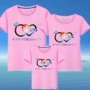 Mùa hè mới cotton nửa tay áo cha mẹ-con mặc vừa nhỏ bé trai lớn áo thun ngắn tay nam và nữ gia đình ba phù hợp với gia đình váy trẻ em